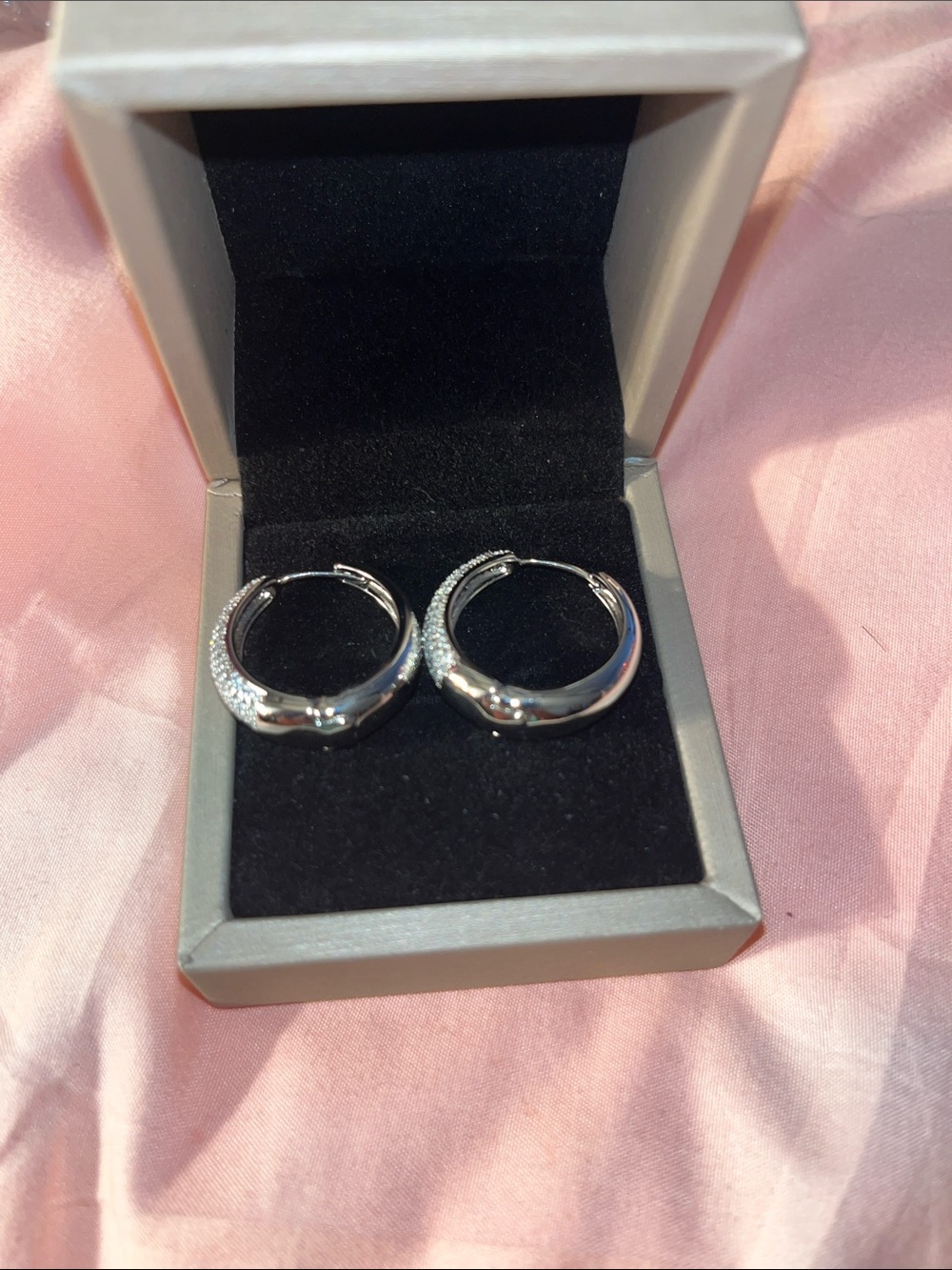 Sterling Silver Pavé Hoop Earrings - Sparkling White